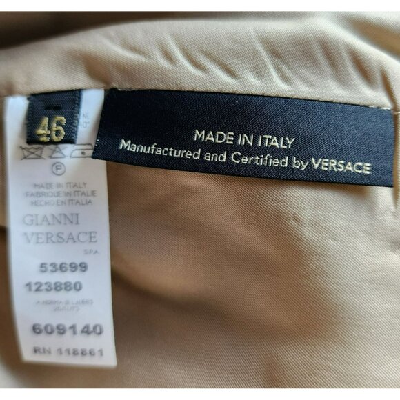 Versace Skirt US12 IT46 – Tan Linen, Silk Lined, Patch Pockets, Zip Closure - Picture 3 of 7